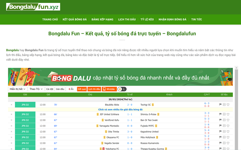 Bongdalu Fun - Kết quả, tỷ số bóng đá trực tuyến từ A - XYZ
